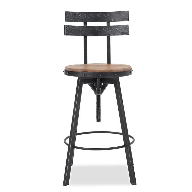 Rustic-Chic Barstool Fir Wood Seat, Metal Frame