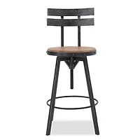 Rustic-Chic Barstool Fir Wood Seat, Metal Frame