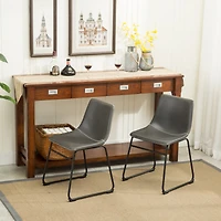 Simplie Fun Vintage Pu Leather Dining Chairs, Set of 2, Antique Grey