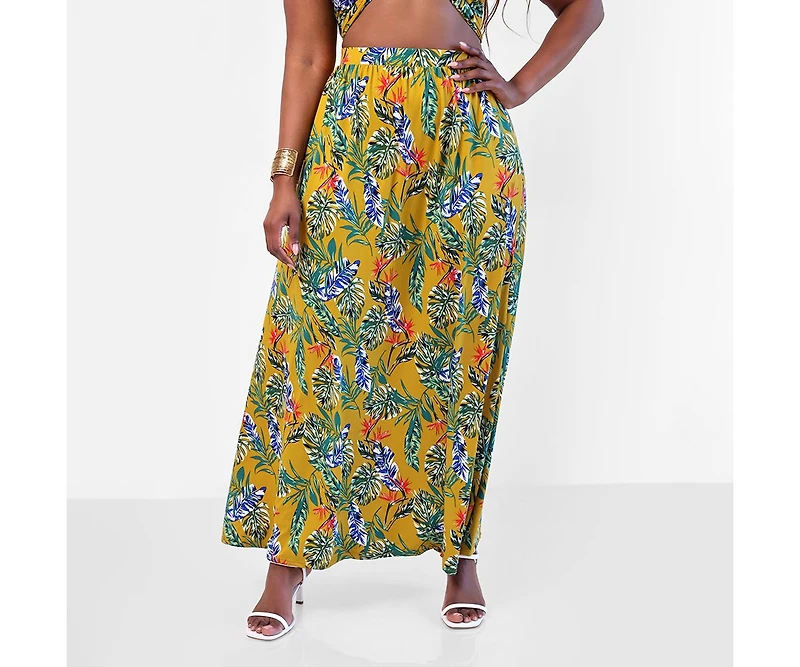 Rebdolls Plus Bon Voyage Tropical Print Skater Skirt