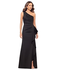 Xscape Women's Ruffled One-Shoulder Scuba Gown