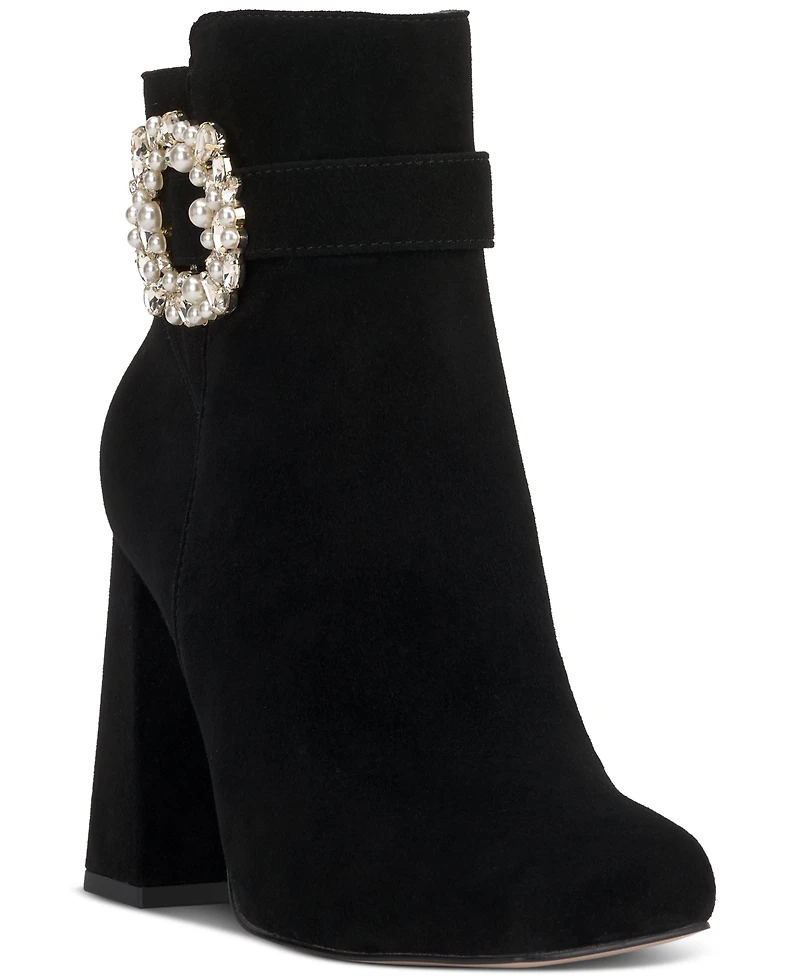 Jessica Simpson Women's Luminna Embellished Buckle Block-Heel Booties