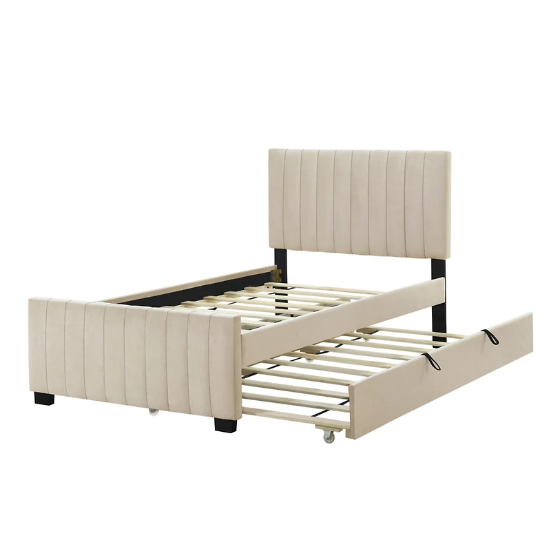 Streamdale Twin Velvet Upholstered Platform Bed With Trundle, Pink