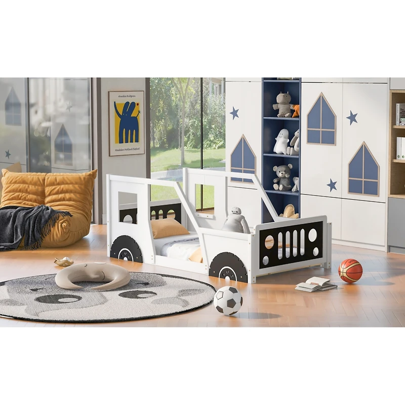 Streamdale Twin Classic Car-Shaped Platform Bed With Wheels