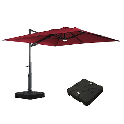 Mondawe 120" Square Cantilever Umbrella with Detachable Led Atmosphere Light and Bluetooth Player, w/ Weight Base Included