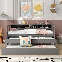 Streamdale Twin Xl Wood Daybed with Trundles, Cubbies, & Charging
