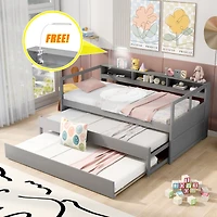 Streamdale Twin Xl Wood Daybed with Trundles, Cubbies, & Charging
