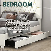 Streamdale Furniture Beige Queen Upholstered Bed with Trundle