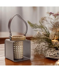 Slickblue Metal Candle Holder With Wood And Leather Accents