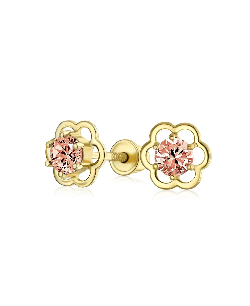 Bling Jewelry Minimalist Tiny Cubic Zirconia Cz Center Open Flower Stud Earrings 14K Real Gold Screw back