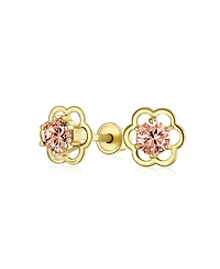Bling Jewelry Minimalist Tiny Cubic Zirconia Cz Center Open Flower Stud Earrings 14K Real Gold Screw back