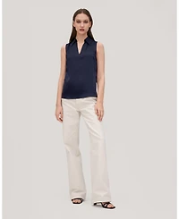 V-Neck Sleeveless Silk Violet Blouse For Women