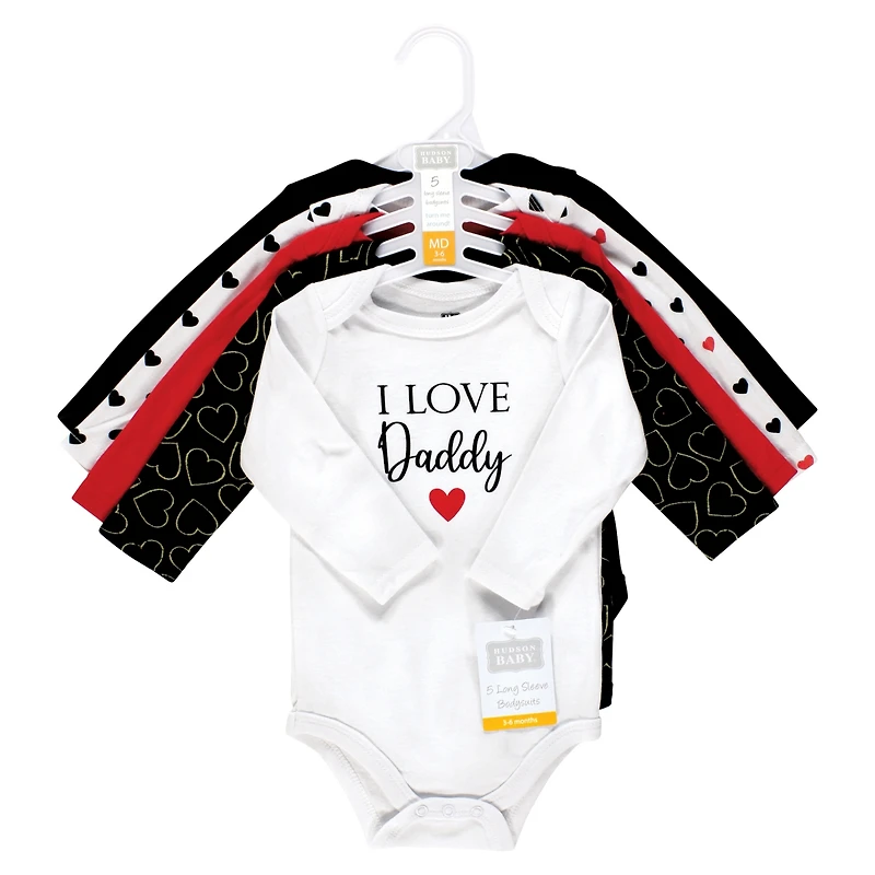 Hudson Baby Girls Cotton Long-Sleeve Bodysuits 5-Pack