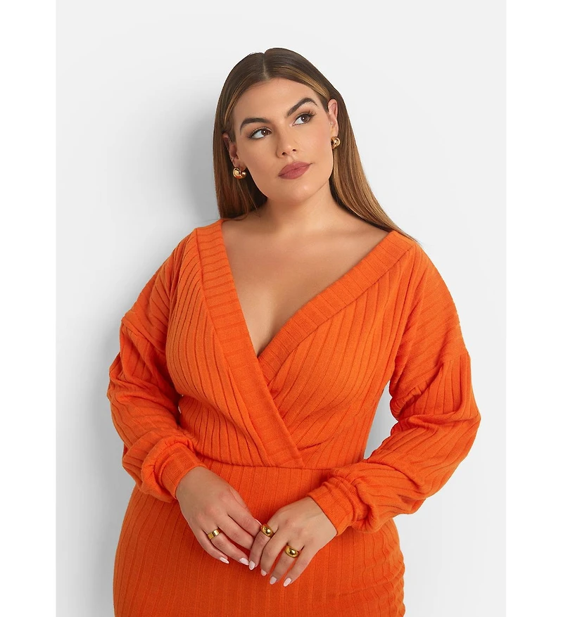 Rebdolls Women's Ribbed Drop Sleeve Mini Bodycon Dress