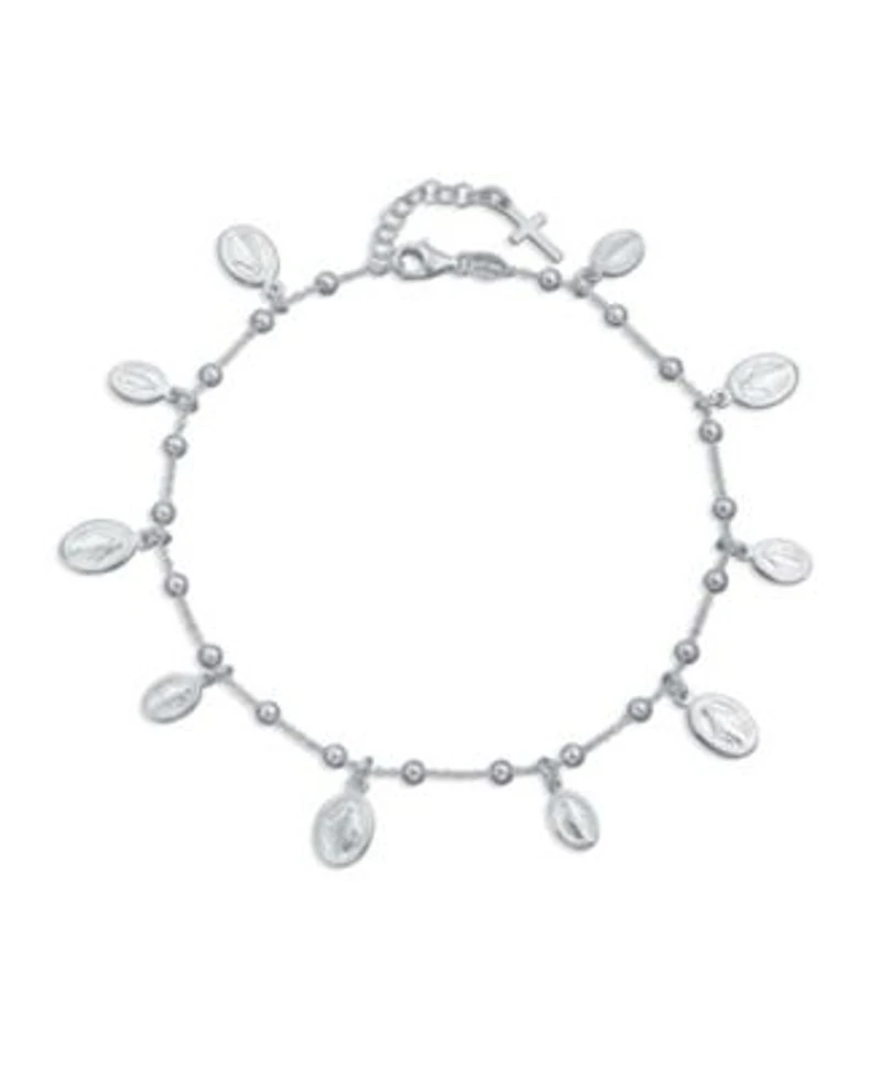 Bling Jewelry Multi Charm Virgin Mary Medallion Religious Dangle Anklet Ankle Bracelet Sterling Silver Long 10 Inch 1 X22