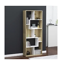 Book Cabinet White and Sonoma Oak 26.4"x9.4"x63.4" Engineered Wood