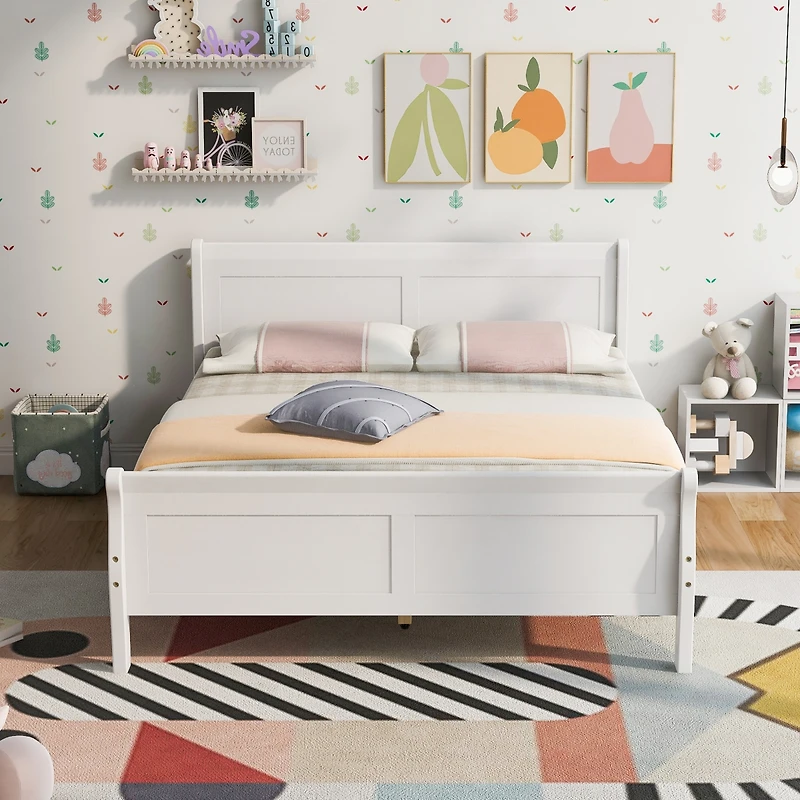 Streamdale Full Wood Platform Bed With Headboard And Wooden Slat Support