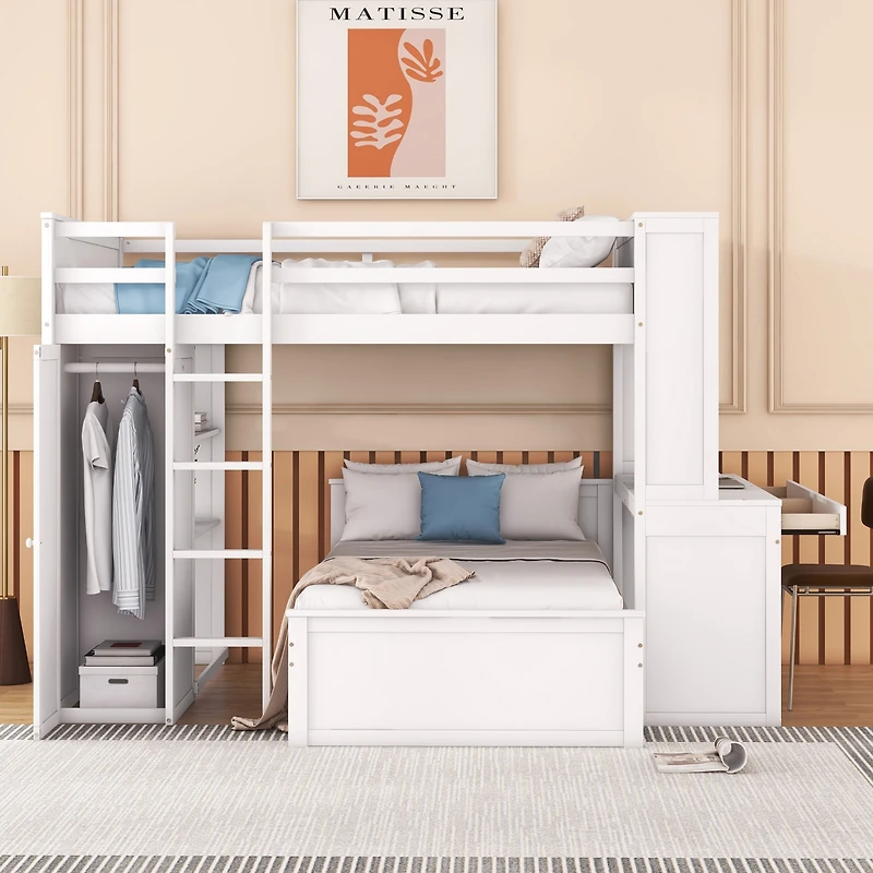 Streamdale Twin Loft Bed with Desk, Shelves, and Wardrobe