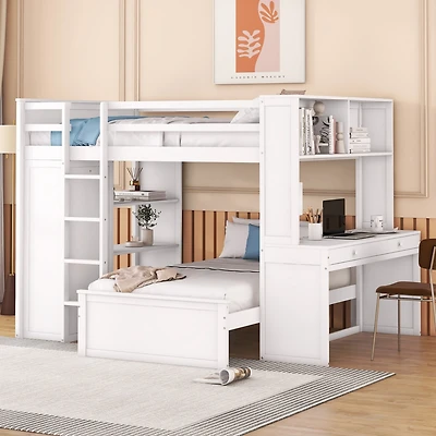 Streamdale Twin Loft Bed with Desk, Shelves, and Wardrobe