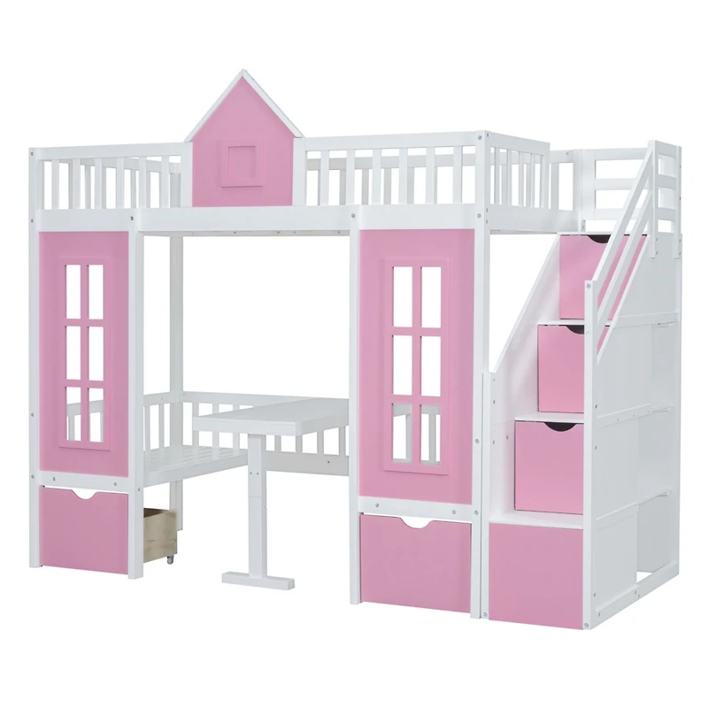 Streamdale Twin-Over-Twin Bunk Bed with Convertible Desk and Changer