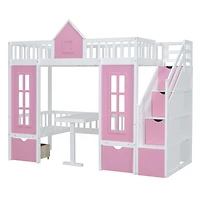 Streamdale Twin-Over-Twin Bunk Bed with Convertible Desk and Changer