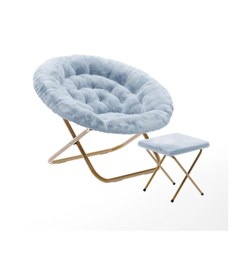 Emma+Oliver Ersa Oversize Folding Saucer Moon Chair And Ottoman For Dorm Bedroom With Steel Frames