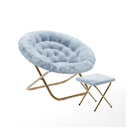 Emma+Oliver Ersa Oversize Folding Saucer Moon Chair And Ottoman For Dorm Bedroom With Steel Frames