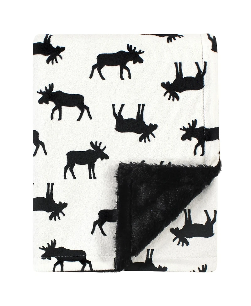 Hudson Baby Boys Velvety Plush Blanket with Fuzzy Trim and Soft Underside