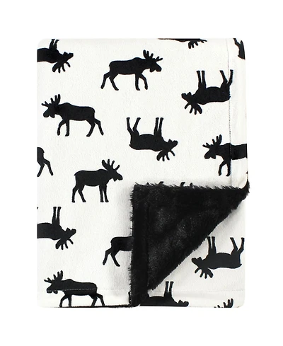 Hudson Baby Boys Velvety Plush Blanket with Fuzzy Trim and Soft Underside