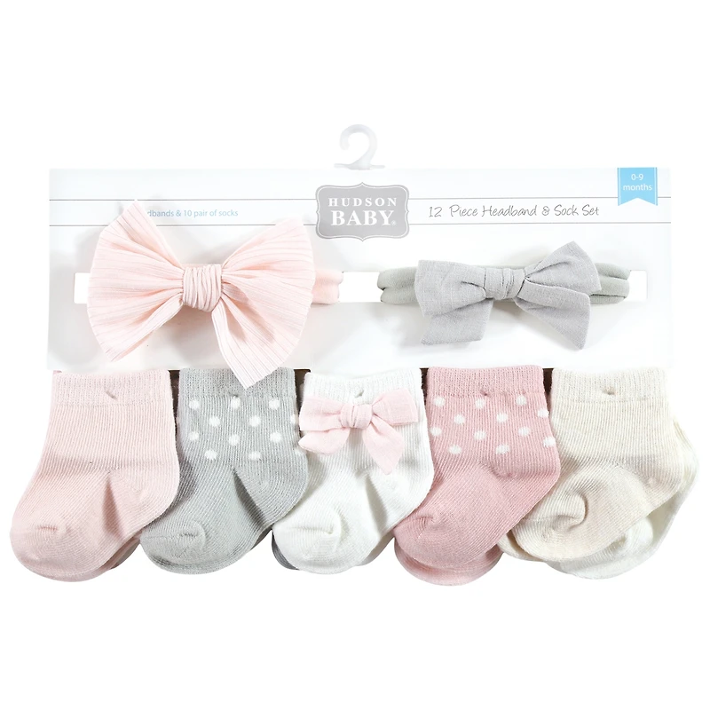 Hudson Baby Girls 12Pc Headband and Socks Giftset