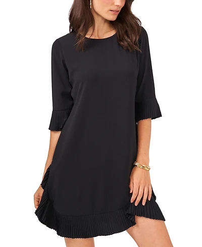 Msk Women's Pleated Ruffle-Trim 3/4-Sleeve Dress