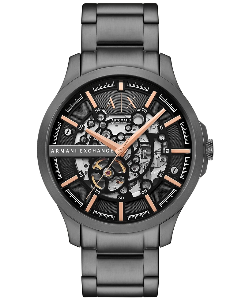 A|X Armani Exchange Men's Automatic Three-Hand Gunmetal Stainless Steel Watch 46MM