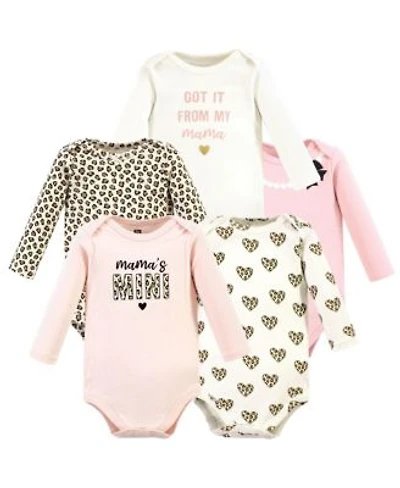 Hudson Baby Baby Girls Everyday Long Sleeve Cotton Bodysuits Bundle Of 5