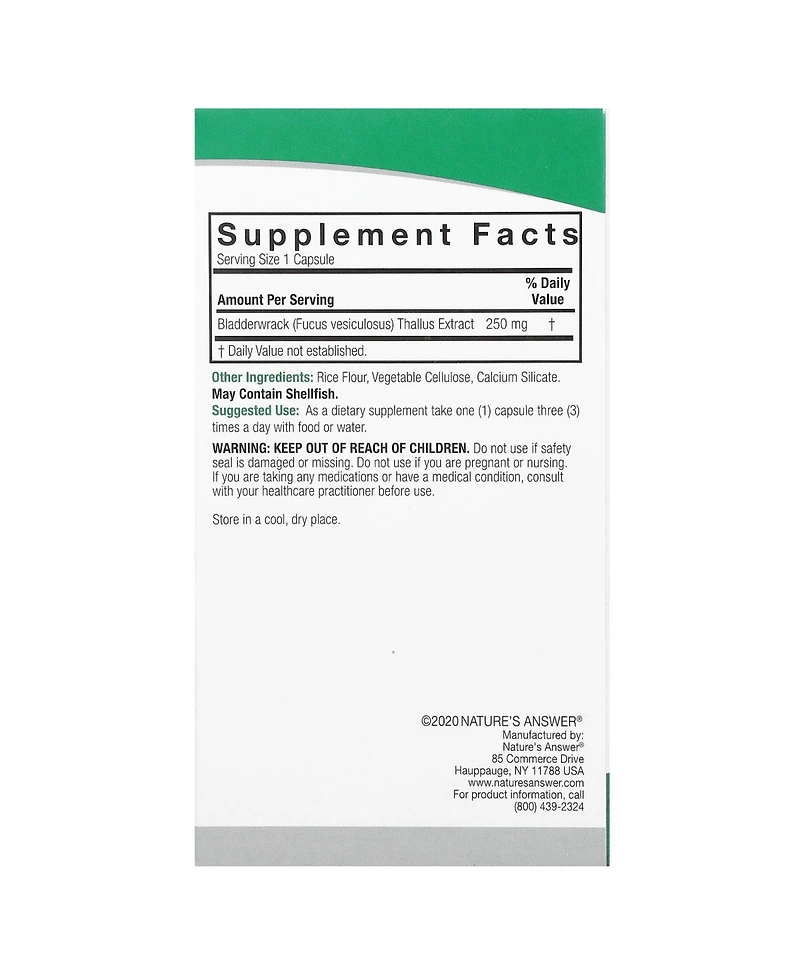 Nature's Answer Bladderwrack 250 mg