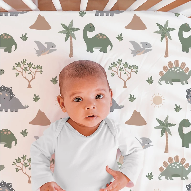 The Peanutshell Dinosaur Dreams Crib Bedding Set for Baby Boys, 3 Piece Nursery Set