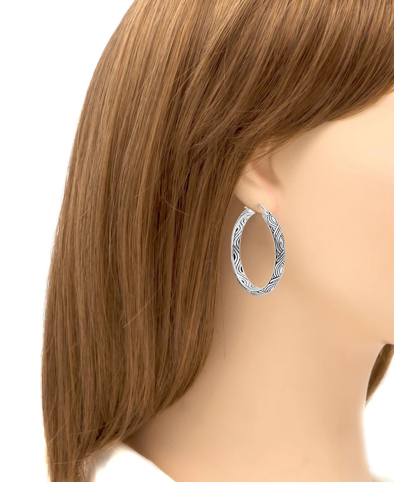 Devata 35mm Bali Woven Hoop Earrings in Sterling Silver