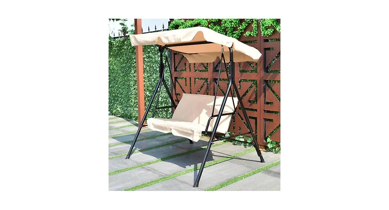 Slickblue Steel Frame Outdoor Loveseat Patio Canopy Swing with Cushion