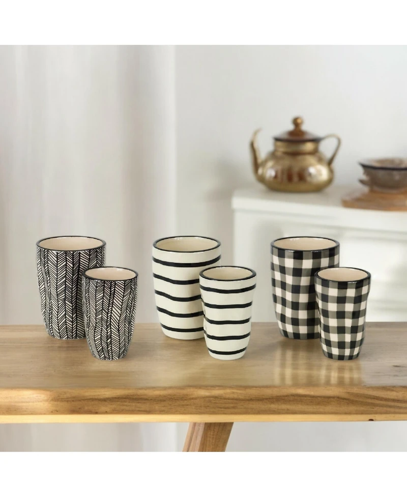 Textured Ceramic Planter and Vase Set – Wavy Pattern, Set of 6 for Stylish Plant Display