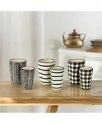 Textured Ceramic Planter and Vase Set – Wavy Pattern, Set of 6 for Stylish Plant Display