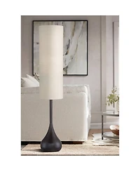 Possini Euro Design Mid Century Modern Floor Lamp 62" Tall Bronze Metal Droplet Off White Cream Cylinder Shade for Living Room Reading