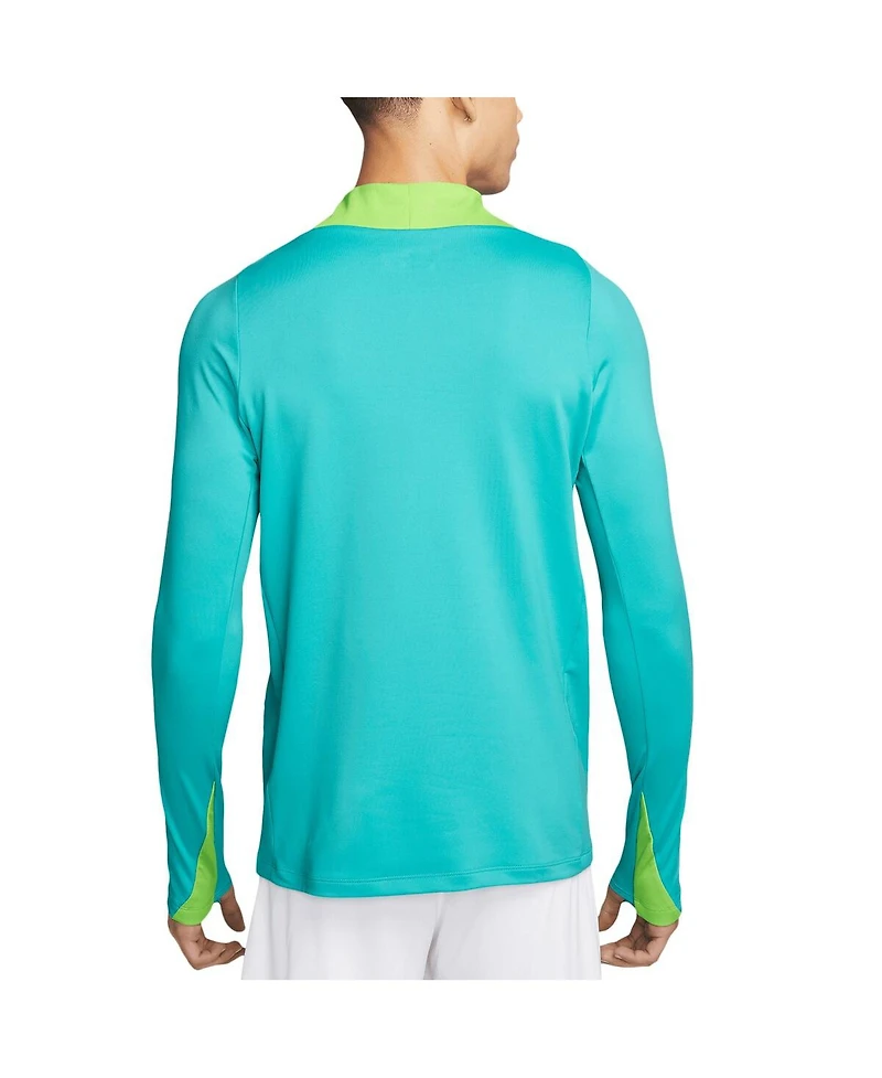 Nike Men's Aqua Brazil National Team 2024 Strike Drill Performance Quarter-Zip Pullover Top