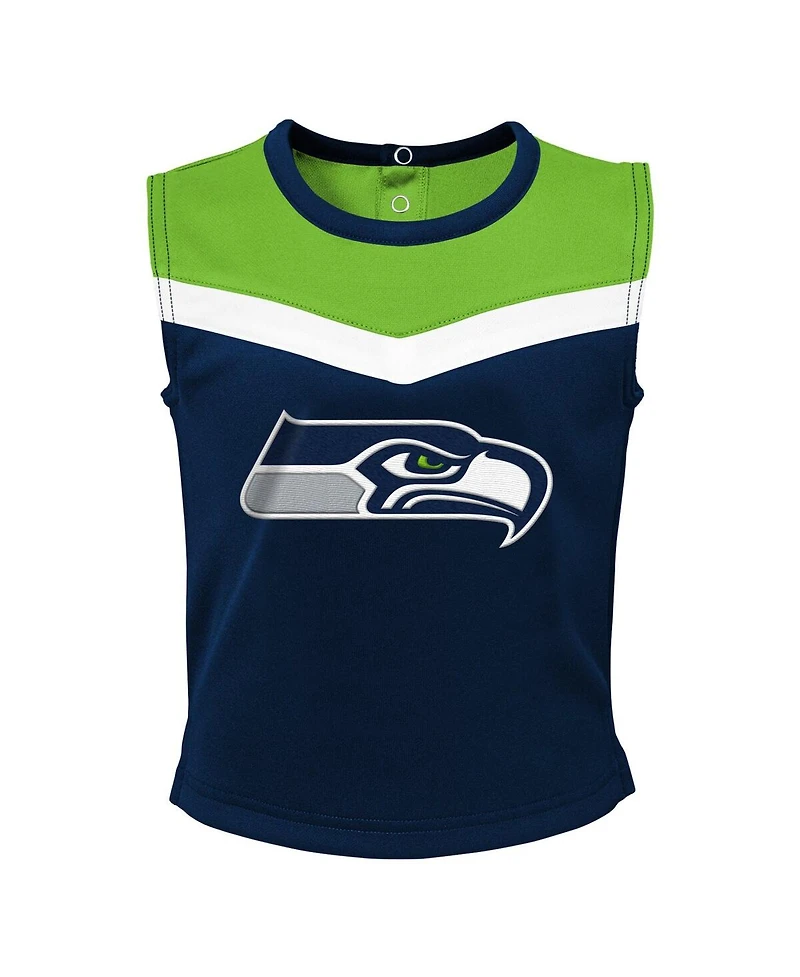 Outerstuff Girls Toddler Navy Seattle Seahawks Spirit Cheer Two-Piece Cheerleader Set with Bloomers