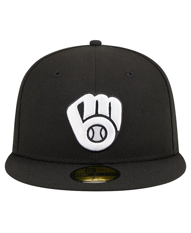 New Era Men's Black Milwaukee Brewers Logo 59FIFTY Fitted Hat