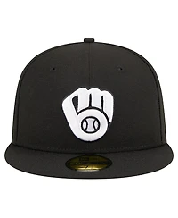 New Era Men's Black Milwaukee Brewers Logo 59FIFTY Fitted Hat