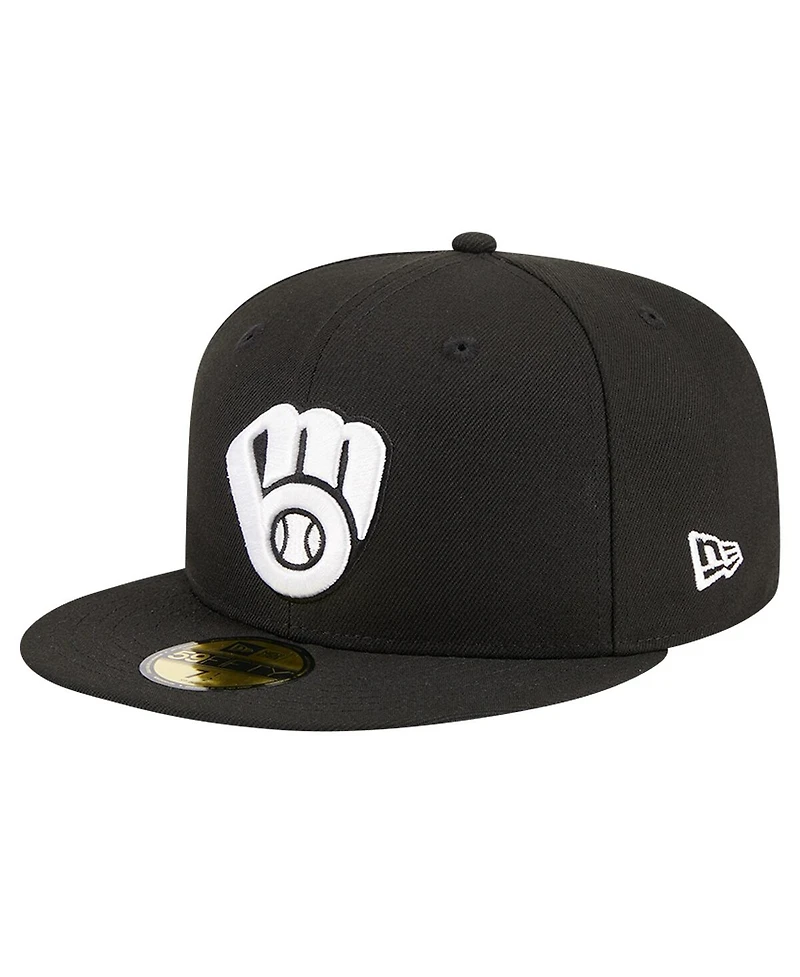 New Era Men's Black Milwaukee Brewers Logo 59FIFTY Fitted Hat
