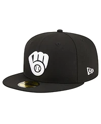 New Era Men's Black Milwaukee Brewers Logo 59FIFTY Fitted Hat
