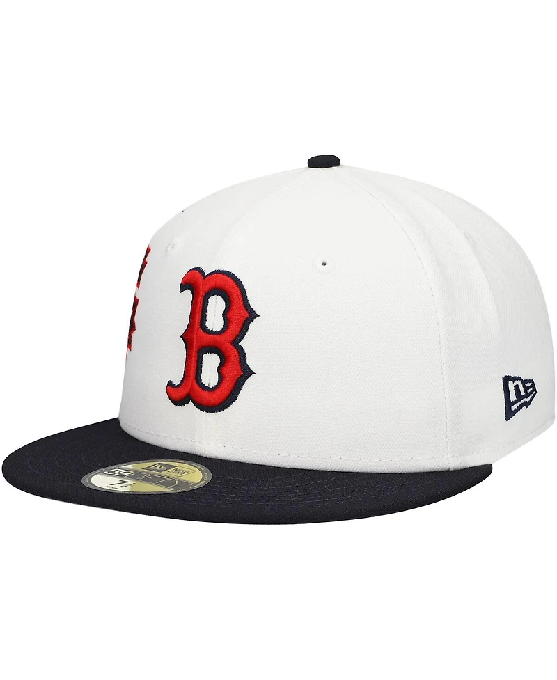 New Era Men's White/Navy Boston Red Sox Major Sidepatch 59FIFTY Fitted Hat