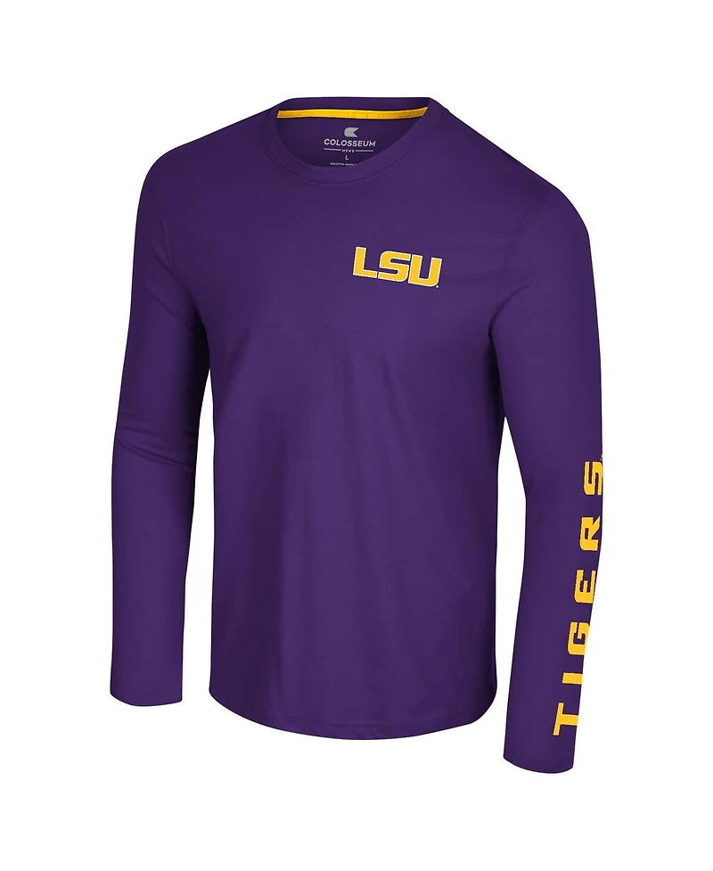 Colosseum Men's Purple Lsu Tigers Logo Lockup 3-Hit Active Blend Long Sleeve T-Shirt