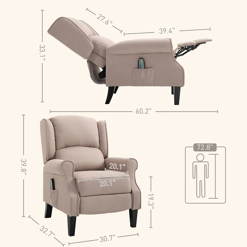 Homcom Massage Recliner Sofa with Heat Function, Remote Control,