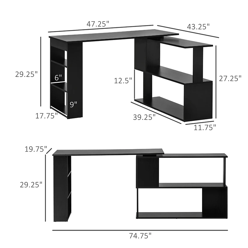 360° Rotating Combo Writing Table Office Hollow Core Hobby Desk w/ Storage Shelf